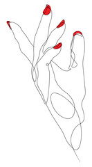 Hand with red nails single line