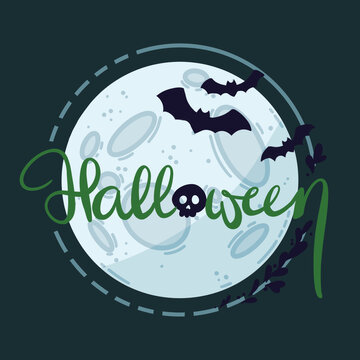 Green Halloween Moon Teal Background 