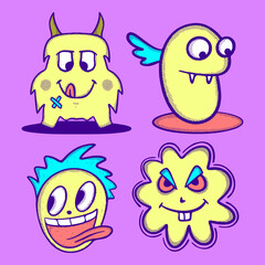 Monster cute Collection set Doodle Illustration cartoon sketch colorful for tattoo, stickers, etc