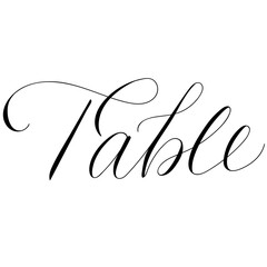 Hand drawn copperplate spenserian wedding lettering "table". Typography for wedding cards, scrapbooking and invitations