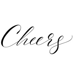 Hand drawn copperplate spenserian wedding lettering "cheers". Typography for wedding cards, scrapbooking and invitations