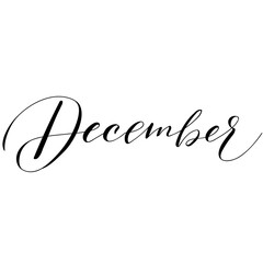 Hand drawn copperplate spenserian wedding lettering "December". Typography for wedding cards, scrapbooking and invitations