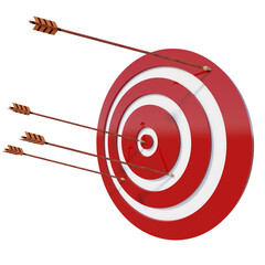 Darts target aim vector cartoon illustration, Vector illustration of the Red dartboard on white with 4 Red Darts target  04