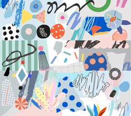 Creative art background with different shapes and textures. Collage. Vector