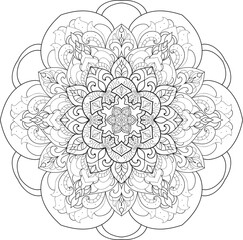Black and white Mandala illustration Hand drawn outline Mandala.Mandalas for coloring book 