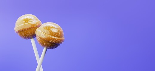 beautiful bright lollipops with sugar powder

