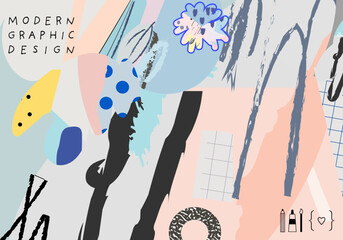 Creative art header with different shapes and textures. Collage. Vector