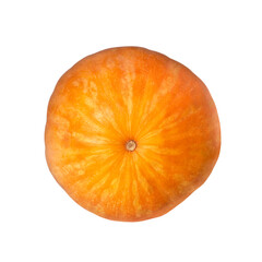 Bottom of a round yellow striped pumpkin isolated on a white background