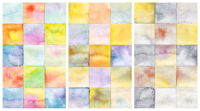 Abstract  square watercolor painteing background. Vertical set.