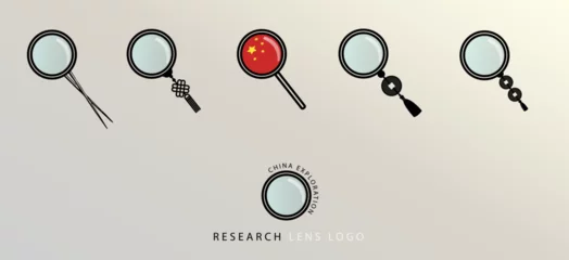 Fotobehang Magnifying glass logo with chinese handle. Set of magnifying glass icons, vector symbol: china search concept. © Pamela Ranya