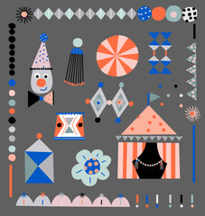 Set of Carnival Circus Patterns. Fun Decor Elements. Cute Decor Items - 540101140