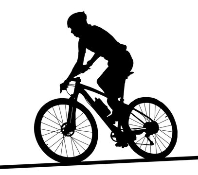 Side profile silhouette of male mountain bike racer