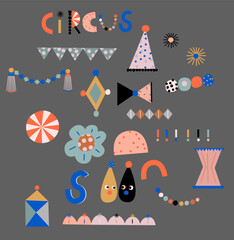 Set of Carnival Circus Patterns. Fun Decor Elements. Cute Decor Items - 540101310