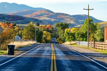 Beautiful view country highway in Avon during autumn, Utah