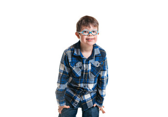 A child boy posing on studio white background