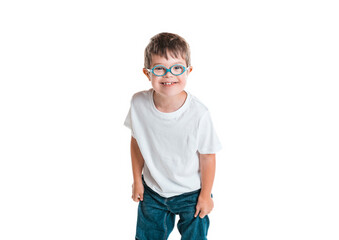 A child boy posing on studio white background