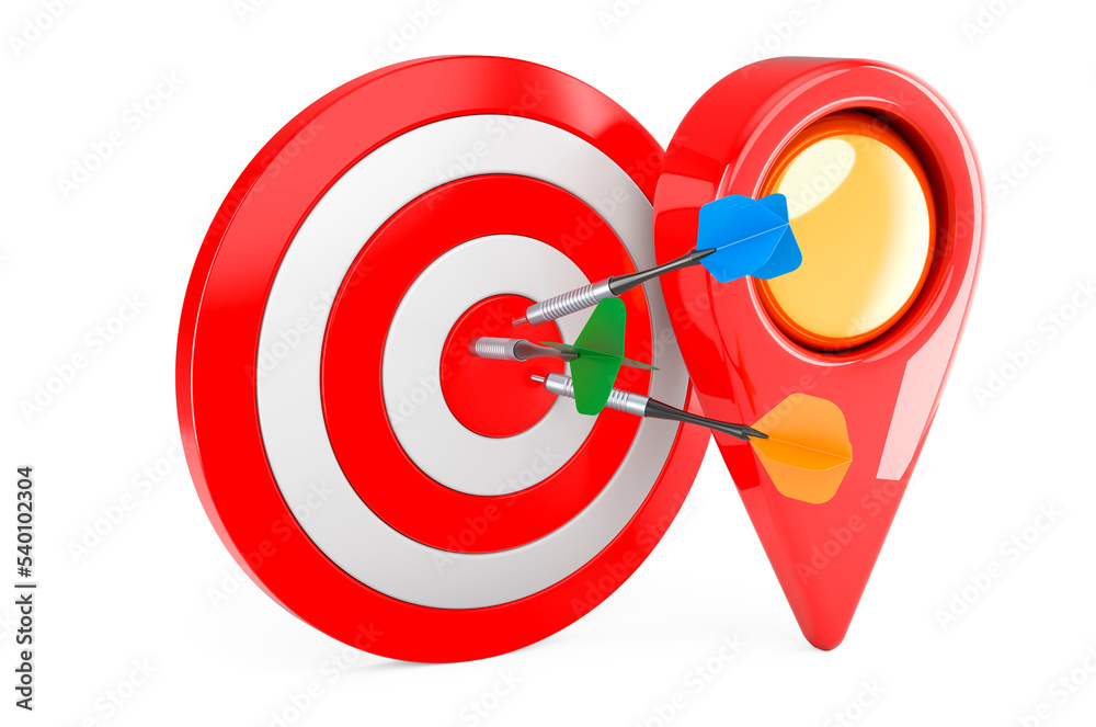 Poster target with arrows with map pointer, 3d rendering