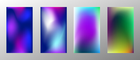 Naklejka premium Abstract bright gradient background. Set of 4 backgrounds. Creative modern vector illustration. Holographic spectrum for coating.