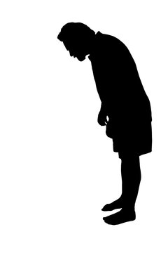 Full length side profile portrait silhouette of a man looking down