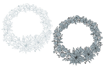 vector floral wreath with poinsettia and eucalyptus branches