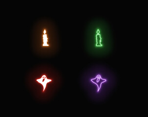 Candle and Ghost halloween icons neon set of symbol vector 