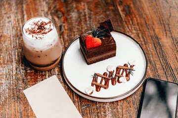 chocolate cake and Cocoa. 