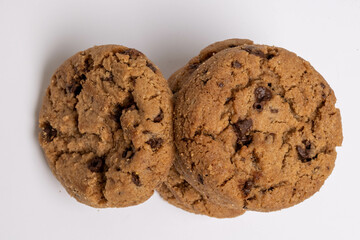 Chocolate chip cookies isolated on white background, Homemad cookies close up. High quality photo