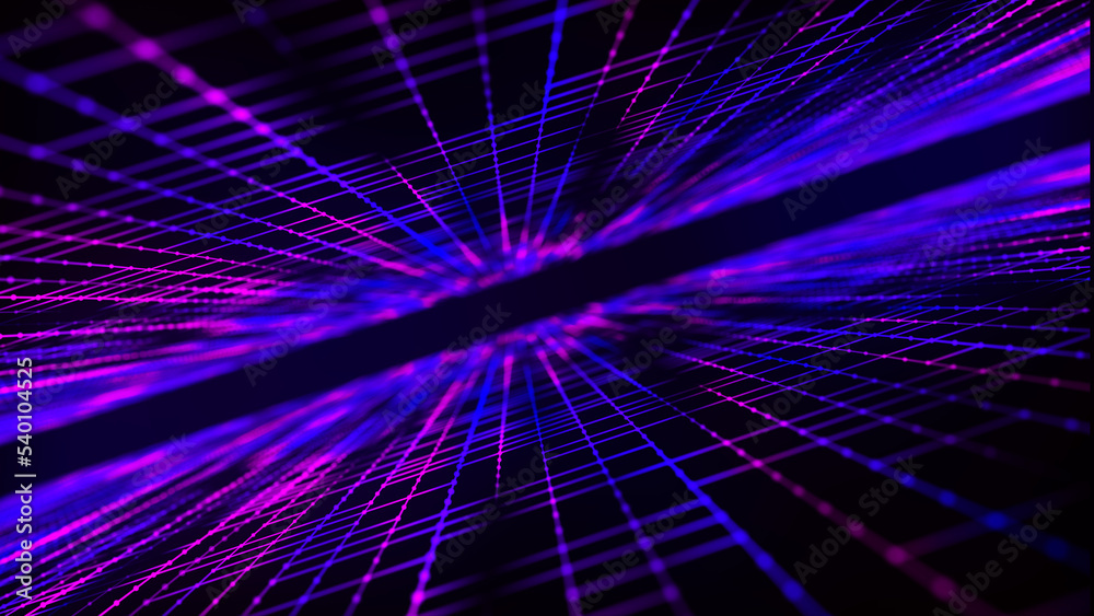 Poster digital technology background. big data visualization. dynamic field of glowing particles. abstract 