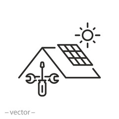 installing solar panel icon, equipment service alternative energy, thin line symbol on white background - editable stroke vector illustration eps10