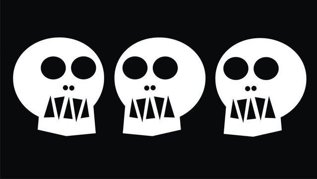 Video slideshow of black and white human skulls. Halloween, the holiday of the dead. Ancestral Day. Black and White. Video art.