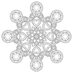 Mandala with gems.Coloring book antistress for children and adults. Illustration isolated on white background.Zen-tangle style. 