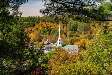 View of Stowe from overlook known as Sunset rock in the Vermont fall