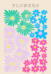 Vector floral illustration. Floral invitation card design template, different flowers on light brown background.