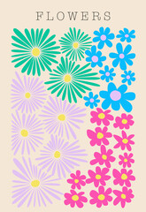 Vector floral illustration. Floral invitation card design template, different flowers on light brown background.