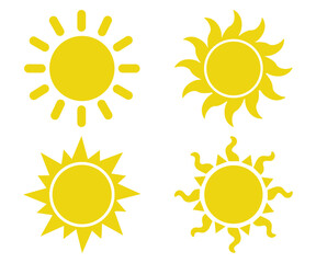 Vector flat illustration. Sun icons. Set of four on a white background.