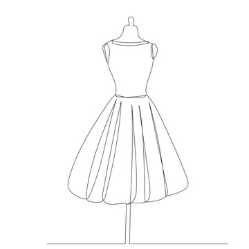 dress drawing by one continuous line, isolated