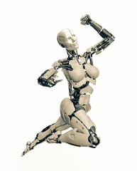 amazing robot is jumping like a hero