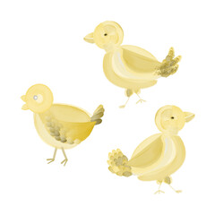 created watercolor brushes chickens birds yellow handmade