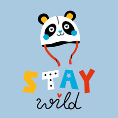 Vector illustration of cute funny baby panda hat for print,poster,scandinavian design