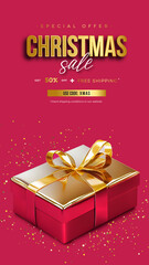 Christmas sale banner, advertisement, web banner, social media. 3d illustration. 50% OFF