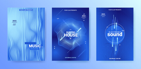 Vector Techno Sound Flyers. Electro Party Poster. Dance Music Cover. Abstract Dj Background. Techno Sound Flyer Set. Minimal Festival Banner. Gradient Wave Round. Edm Techno Sound Flyer. - 540108707