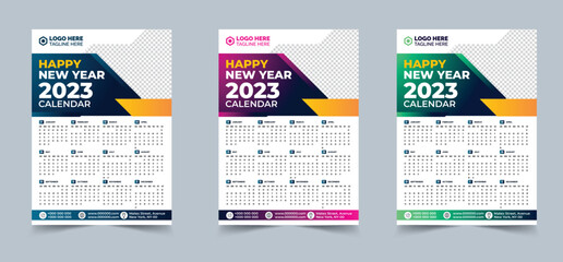 2023 One page wall calendar design template, modern 12 month one page calendar