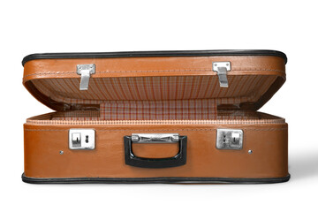 Empty Vintage Suitcase on white background