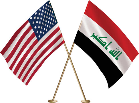 Iraq,US flag together.American,Iraqi waving flag together