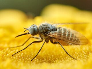 Bee Flies on a flower. Genus Parageron.  