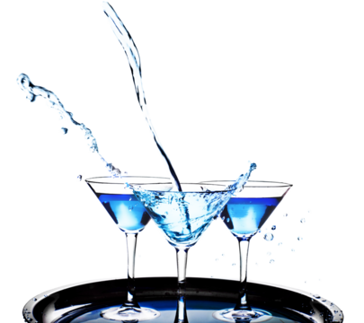 Three glasses of martini on white background