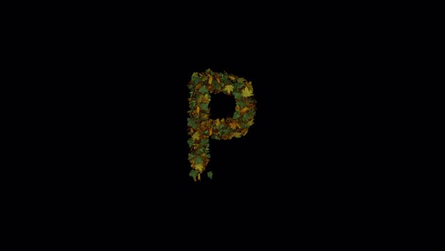 Animated Autumn Leaves Text Typeface Forming And Blown Away The Character P