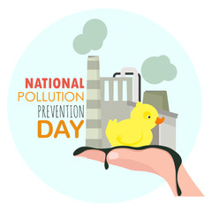 Yellow duck for baby bathing and plant on hand as a symbol of pollution control