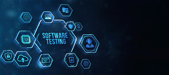 Internet, business, Technology and network concept. Inscription SOFTWARE TESTING on the virtual display. 3d illustration.