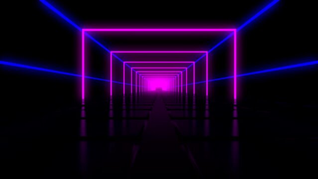 Abstract fantasy corridor with neon lighting. 3d animation